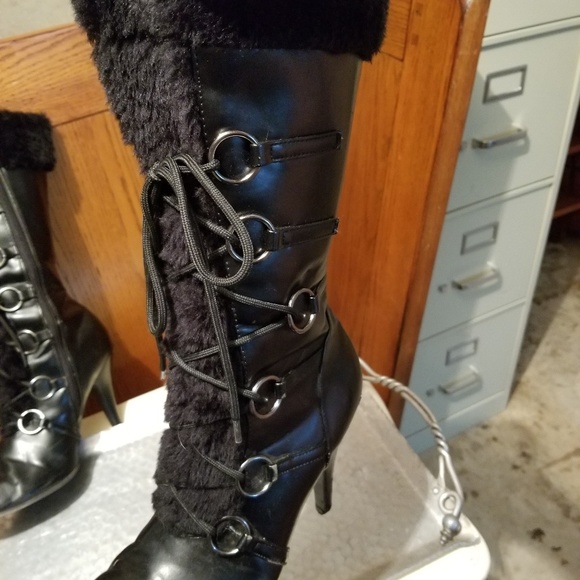 Delicious Tall Black Faux Fur Stiletto Boots - Picture 6 of 8